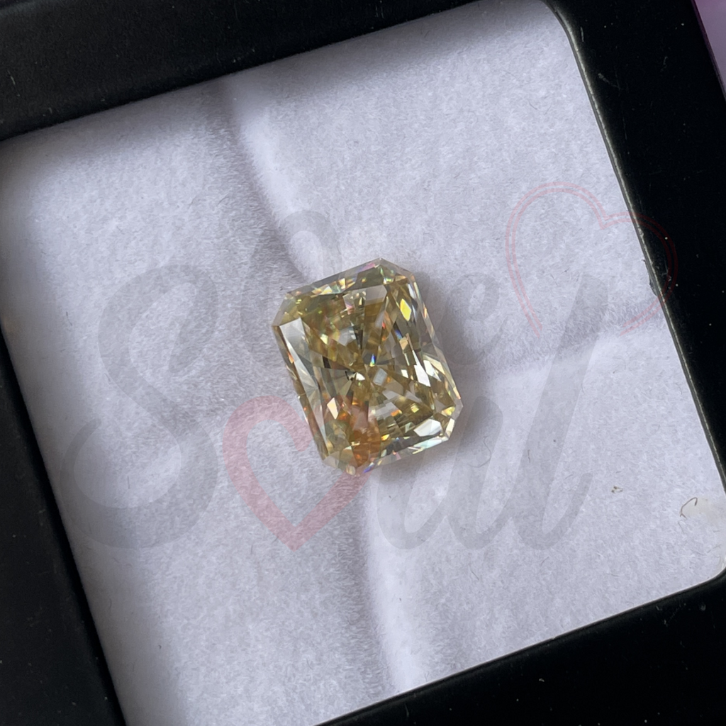 5.50 CT Radiant Cut Yellow Moissanite Loose Gemstone, Ice Crushed Radiant Yellow Diamond for Engagement Ring, Radiant Cut Bridal Set Ring