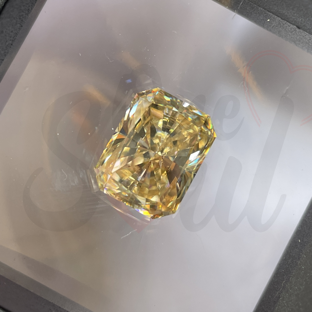 5.50 CT Radiant Cut Yellow Moissanite Loose Gemstone, Ice Crushed Radiant Yellow Diamond for Engagement Ring, Radiant Cut Bridal Set Ring