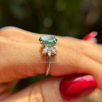 2.00 CT Dark Green Oval Step Cut Moissanite Engagement Ring, Marquise Cut Accent Ring, Antique Cut Moissanite, Bridal Ring, Gifts for Her