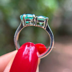 Dark green oval moissanite toi et moi engagement ring in 14K gold