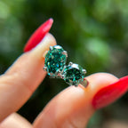 Dark green oval moissanite toi et moi engagement ring in 14K gold