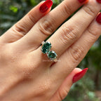 Dark green oval moissanite toi et moi engagement ring in 14K gold