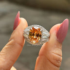 3.50 CT Champagne Oval Cut Moissanite Engagement Ring, Oval Wedding Ring, Cluster Set Halo Ring, Accent Ring, Vintage Bridal Set Ring