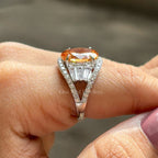 3.50 CT Champagne Oval Cut Moissanite Engagement Ring, Oval Wedding Ring, Cluster Set Halo Ring, Accent Ring, Vintage Bridal Set Ring