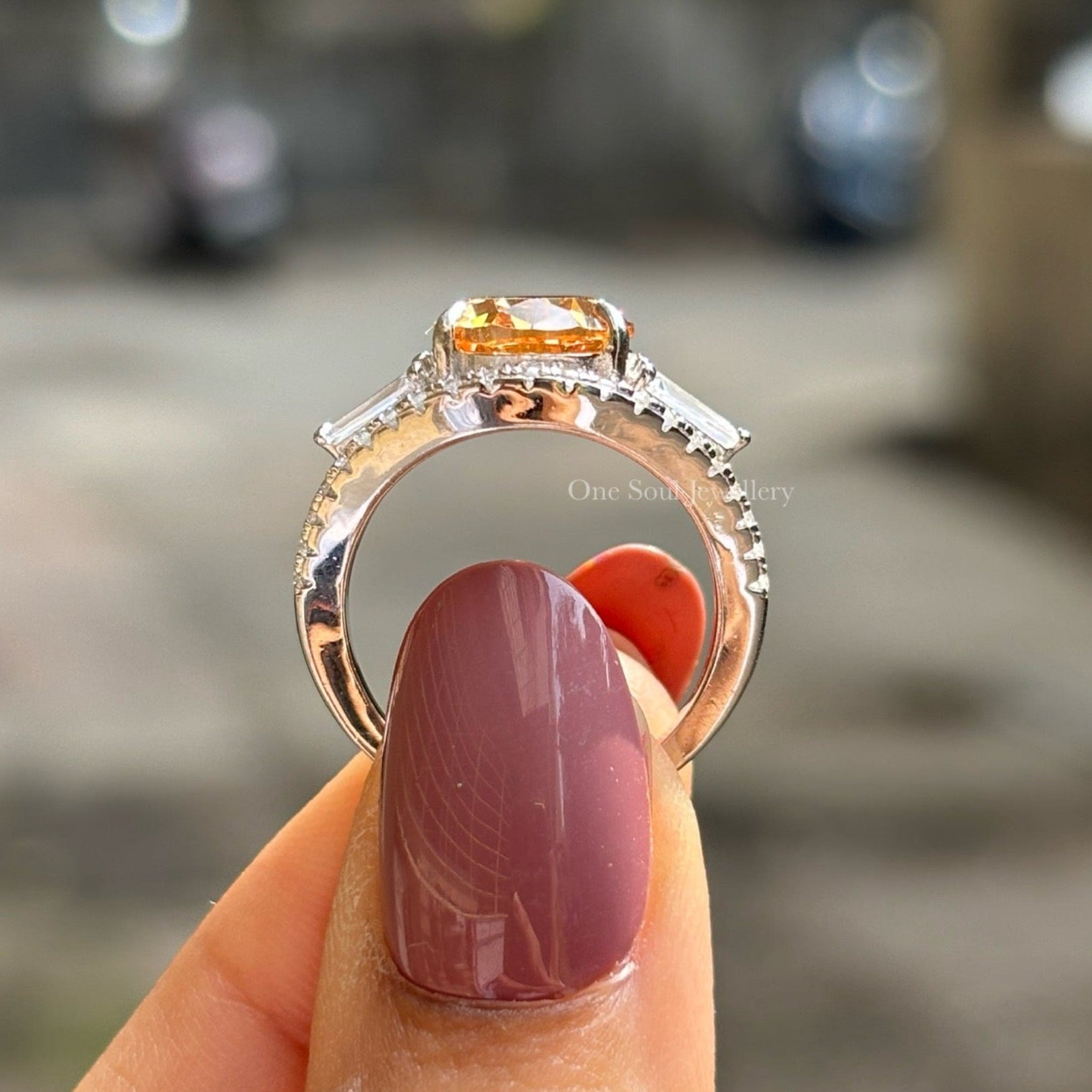 3.50 CT Champagne Oval Cut Moissanite Engagement Ring, Oval Wedding Ring, Cluster Set Halo Ring, Accent Ring, Vintage Bridal Set Ring