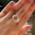 3.50 CT Champagne Oval Cut Moissanite Engagement Ring, Oval Wedding Ring, Cluster Set Halo Ring, Accent Ring, Vintage Bridal Set Ring