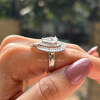 Pear Cut Moissanite Halo Engagement Ring, Cluster Baguette Moissanite, Pave Set Wedding Ring, Cocktail Ring, Anniversary Gifts