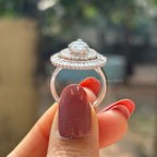 Pear Cut Moissanite Halo Engagement Ring, Cluster Baguette Moissanite, Pave Set Wedding Ring, Cocktail Ring, Anniversary Gifts