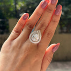 Pear Cut Moissanite Halo Engagement Ring, Cluster Baguette Moissanite, Pave Set Wedding Ring, Cocktail Ring, Anniversary Gifts