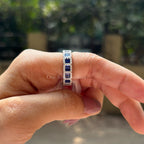Lab Blue Sapphire Baguette Band, Eternity Wedding Band, Classic Moissanite Stackable Band, Promise Band, Art Deco Band, Anniversary Gifts 