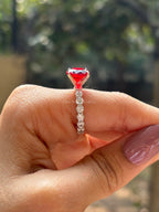 Round Lab Grown Ruby Engagement Ring, Halo Wedding Ring, Solitaire Gemstone Ring, Pave Bubble Band, Ruby Proposal Ring