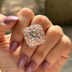 Round Moissanite Flower Engagement Ring, Floral Halo Wedding Ring, Cluster Bridal Ring, Rose Gold Promise Ring, Anniversary Gift for Her