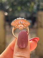 Round Moissanite Flower Engagement Ring, Floral Halo Wedding Ring, Cluster Bridal Ring, Rose Gold Promise Ring, Anniversary Gift for Her