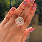 Round Moissanite Flower Engagement Ring, Floral Halo Wedding Ring, Cluster Bridal Ring, Rose Gold Promise Ring, Anniversary Gift for Her