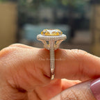 6.00 Round Cut Yellow Moissanite Ring, Halo Engagement Ring, Vintage Style Ring, Solitaire Wedding Ring, Hidden Halo Pave Band, Bridal Ring