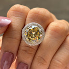 6.00 Round Cut Yellow Moissanite Ring, Halo Engagement Ring, Vintage Style Ring, Solitaire Wedding Ring, Hidden Halo Pave Band, Bridal Ring