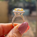 6.00 Round Cut Yellow Moissanite Ring, Halo Engagement Ring, Vintage Style Ring, Solitaire Wedding Ring, Hidden Halo Pave Band, Bridal Ring