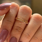 Champagne Princess Moissanite Wedding Band, Channel Set Full Eternity Ring, Stacking Bridal Band, Anniversary Gift for Her