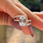 2.50 CT Emerald Cut Moissanite Engagement Ring, Split Shank Ring, Emerald Cut Wedding Ring, Vintage Double Shank White Gold Ring