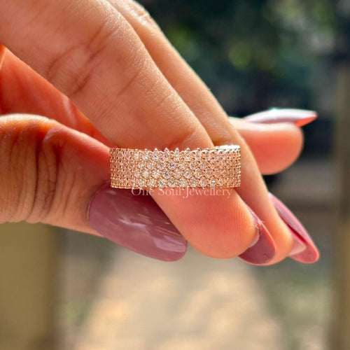 4 Row Pave Moissanite Eternity Band, 14K Solid Gold Band, Diamond Pave Set Wedding Band, Stackable Band, Anniversary Gift for Her