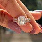 Asscher Cut Moissanite Engagement Ring, Halo Moissanite Wedding Ring, Double Shank Pave Set Ring, Double Prong, Solitaire White Gold Ring