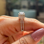 Asscher Cut Moissanite Engagement Ring, Halo Moissanite Wedding Ring, Double Shank Pave Set Ring, Double Prong, Solitaire White Gold Ring