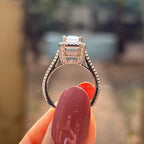 Asscher Cut Moissanite Engagement Ring, Halo Moissanite Wedding Ring, Double Shank Pave Set Ring, Double Prong, Solitaire White Gold Ring