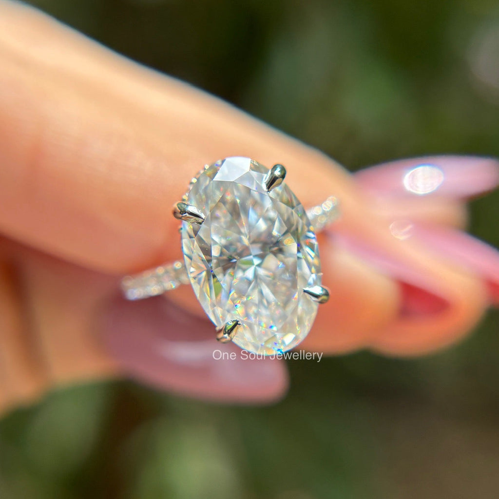 6.50 CT Oval Cut Colorless Moissanite Engagement Ring, Hidden Halo Wedding Ring, Claw Prong Proposal Ring, Solid Yellow/White/Rose Gold Ring