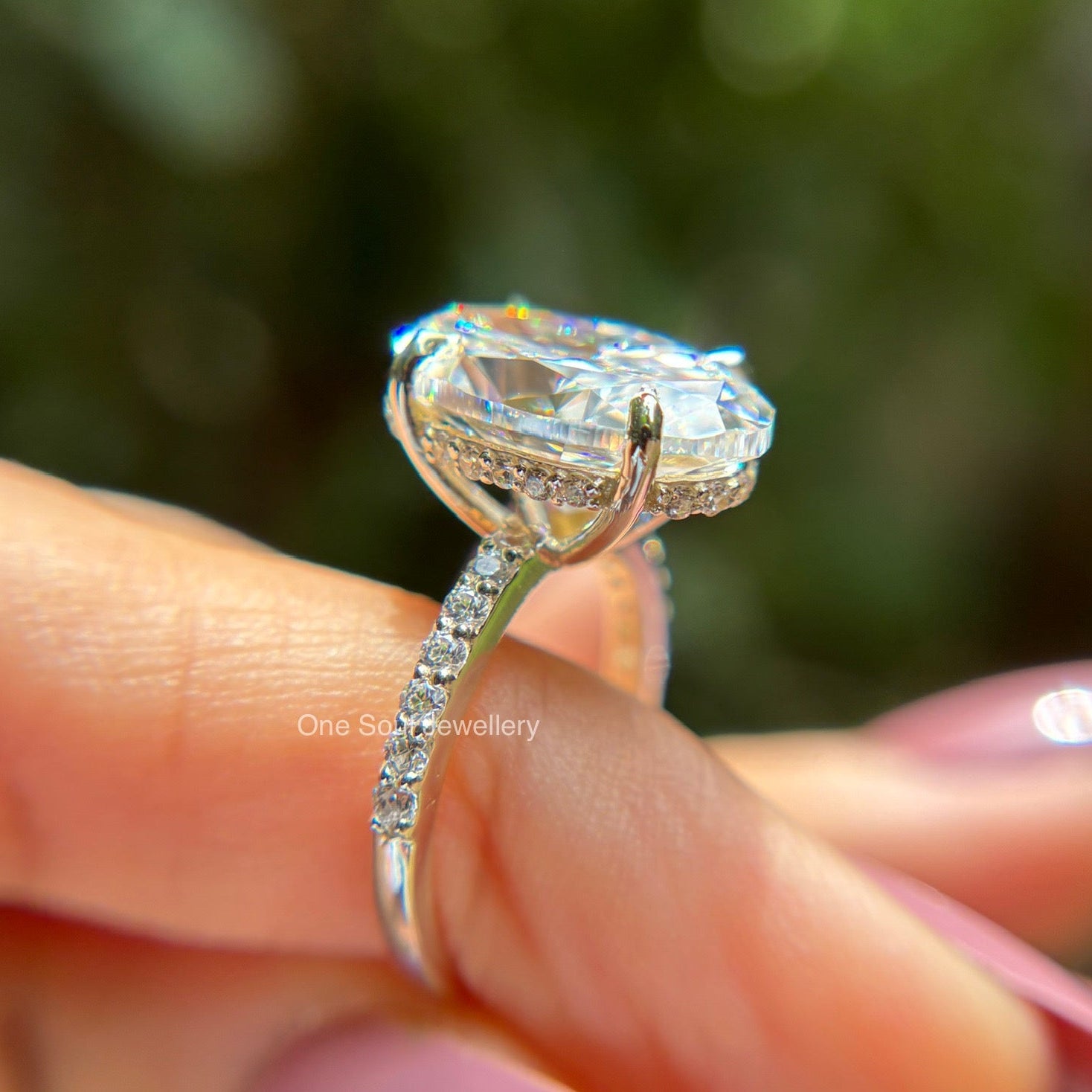 6.50 CT Oval Cut Colorless Moissanite Engagement Ring, Hidden Halo Wedding Ring, Claw Prong Proposal Ring, Solid Yellow/White/Rose Gold Ring