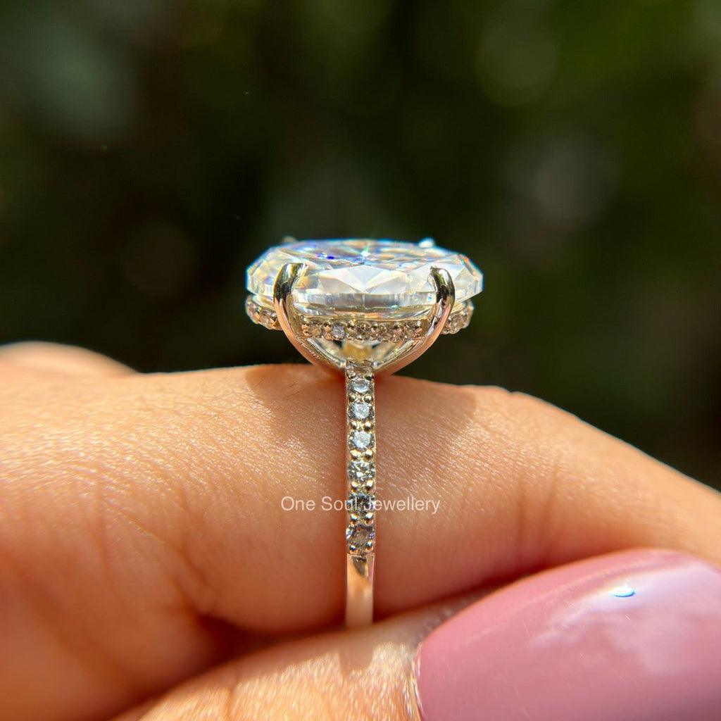 6.50 CT Oval Cut Colorless Moissanite Engagement Ring, Hidden Halo Wedding Ring, Claw Prong Proposal Ring, Solid Yellow/White/Rose Gold Ring