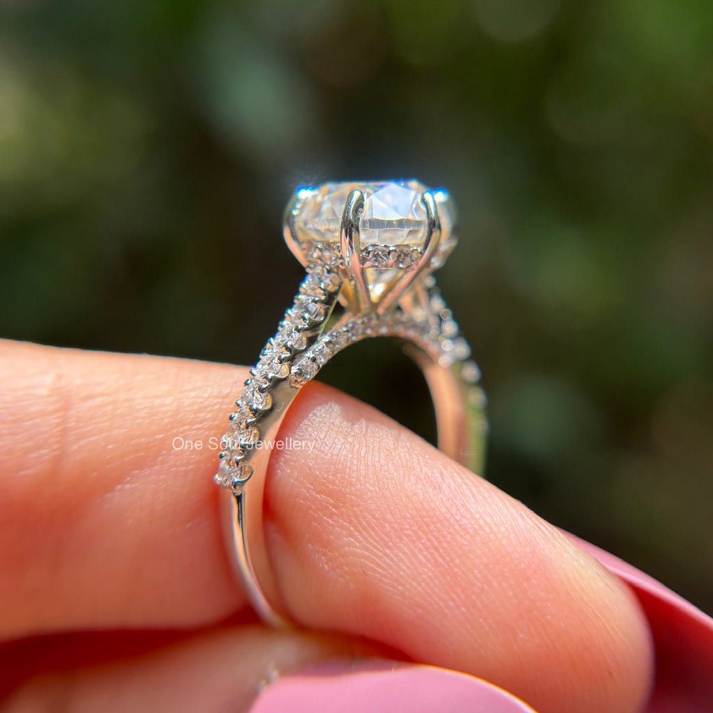 3.50 CT Old European Cut Moissanite Engagement Ring with Vintage Pave Setting and Round Colorless Center Stone