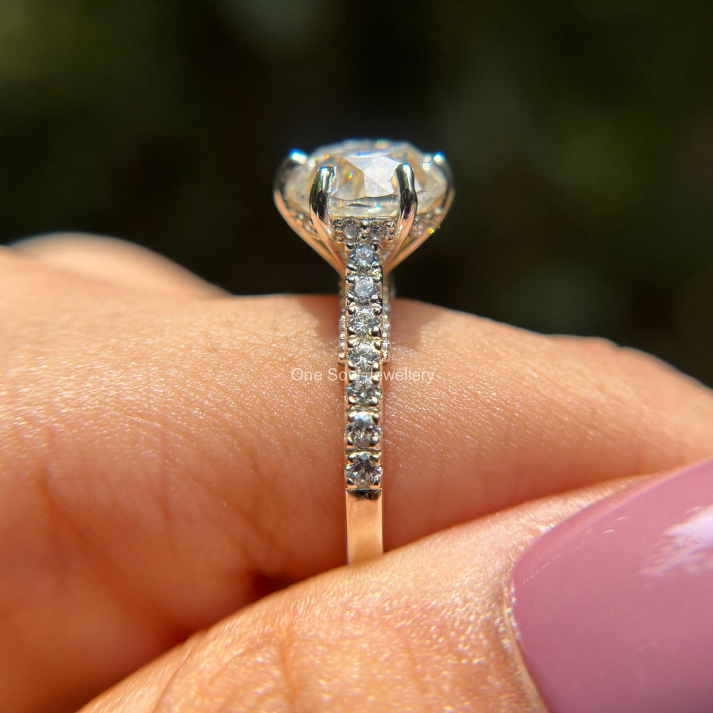 3.50 CT Old European Cut Moissanite Engagement Ring with Vintage Pave Setting and Round Colorless Center Stone