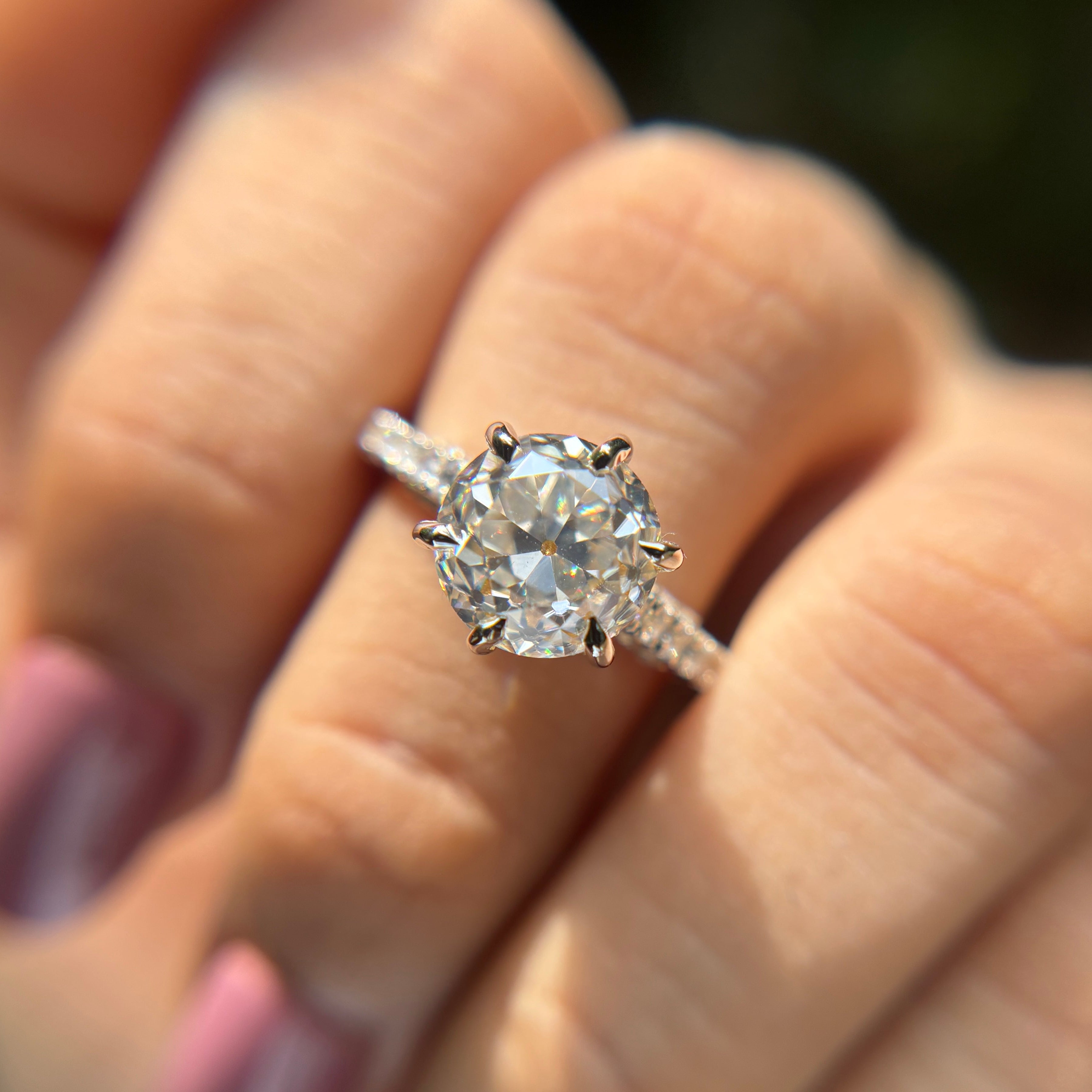 3.50 CT Old European Cut Moissanite Engagement Ring with Vintage Pave Setting and Round Colorless Center Stone