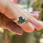 Grey Round Cut Moissanite Ring, Tulip Setting Engagement Ring, Petal Prong Setting, Proposal Solitaire Ring, Rings for Women