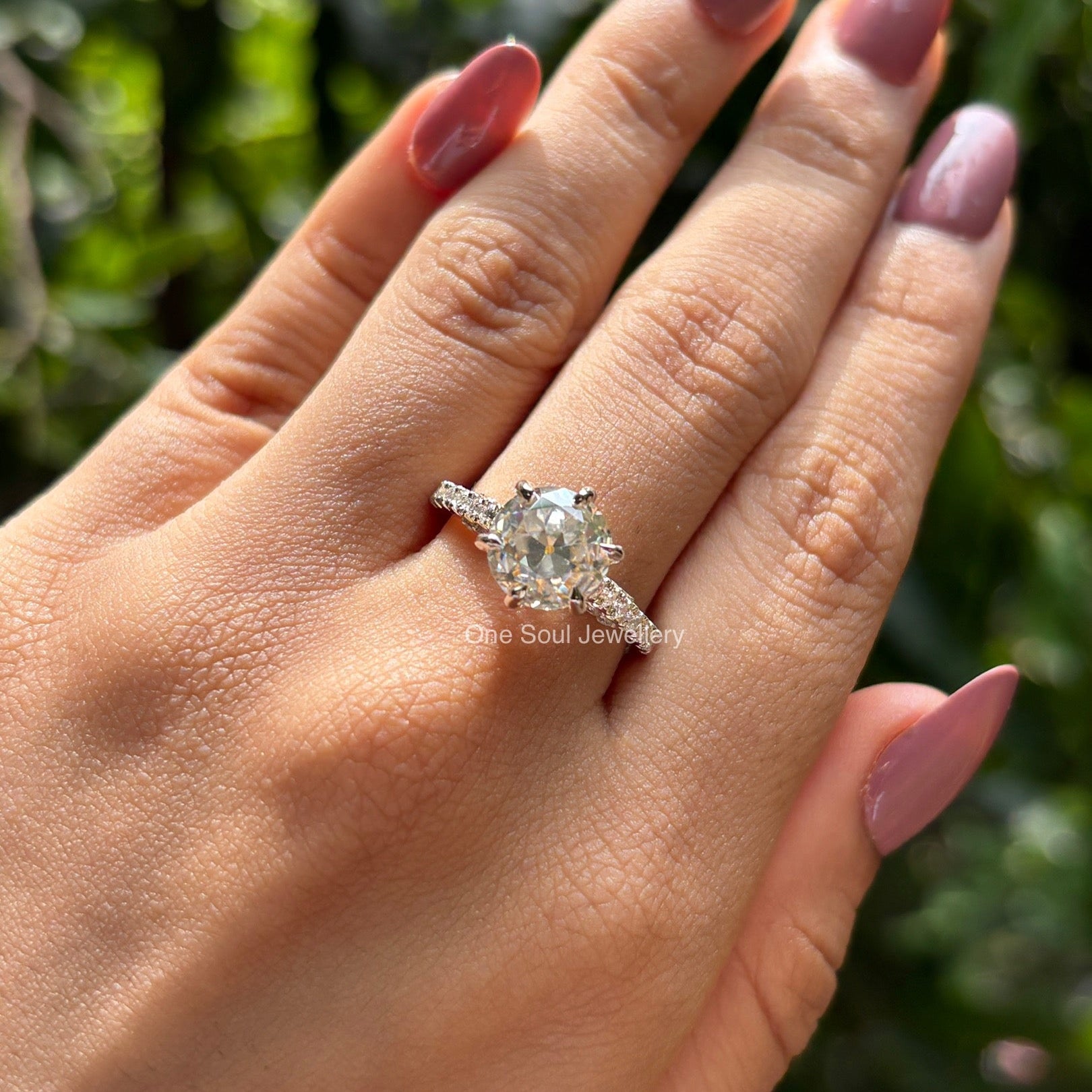 3.50 CT Old European Cut Moissanite Engagement Ring with Vintage Pave Setting and Round Colorless Center Stone