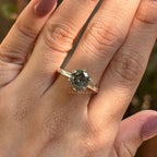 Grey Round Cut Moissanite Ring, Tulip Setting Engagement Ring, Petal Prong Setting, Proposal Solitaire Ring, Rings for Women