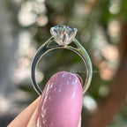 Grey Round Cut Moissanite Ring, Tulip Setting Engagement Ring, Petal Prong Setting, Proposal Solitaire Ring, Rings for Women