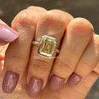 4.00 CT Emerald Cut Canary Yellow Moissanite Engagement Ring, Bezel Set Wedding Ring, Solitaire Ring for Women, Cathedral Set Ring for Her