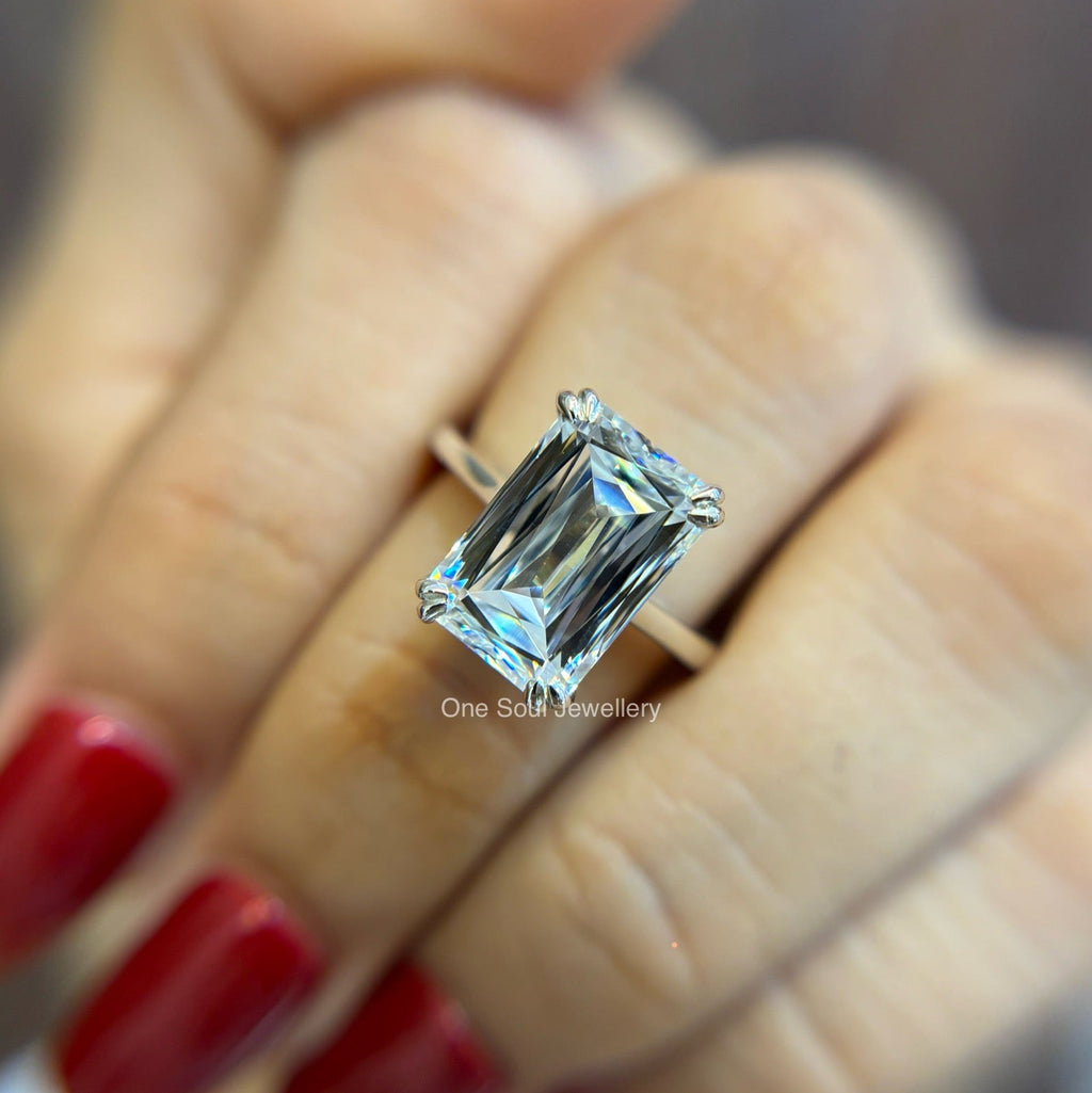 5.50 CT Colorless Criss Cut Solitaire Moissanite Engagement Ring, Cathedral Set Wedding Ring with Double Claw Prong, Proposal Ring for Wife