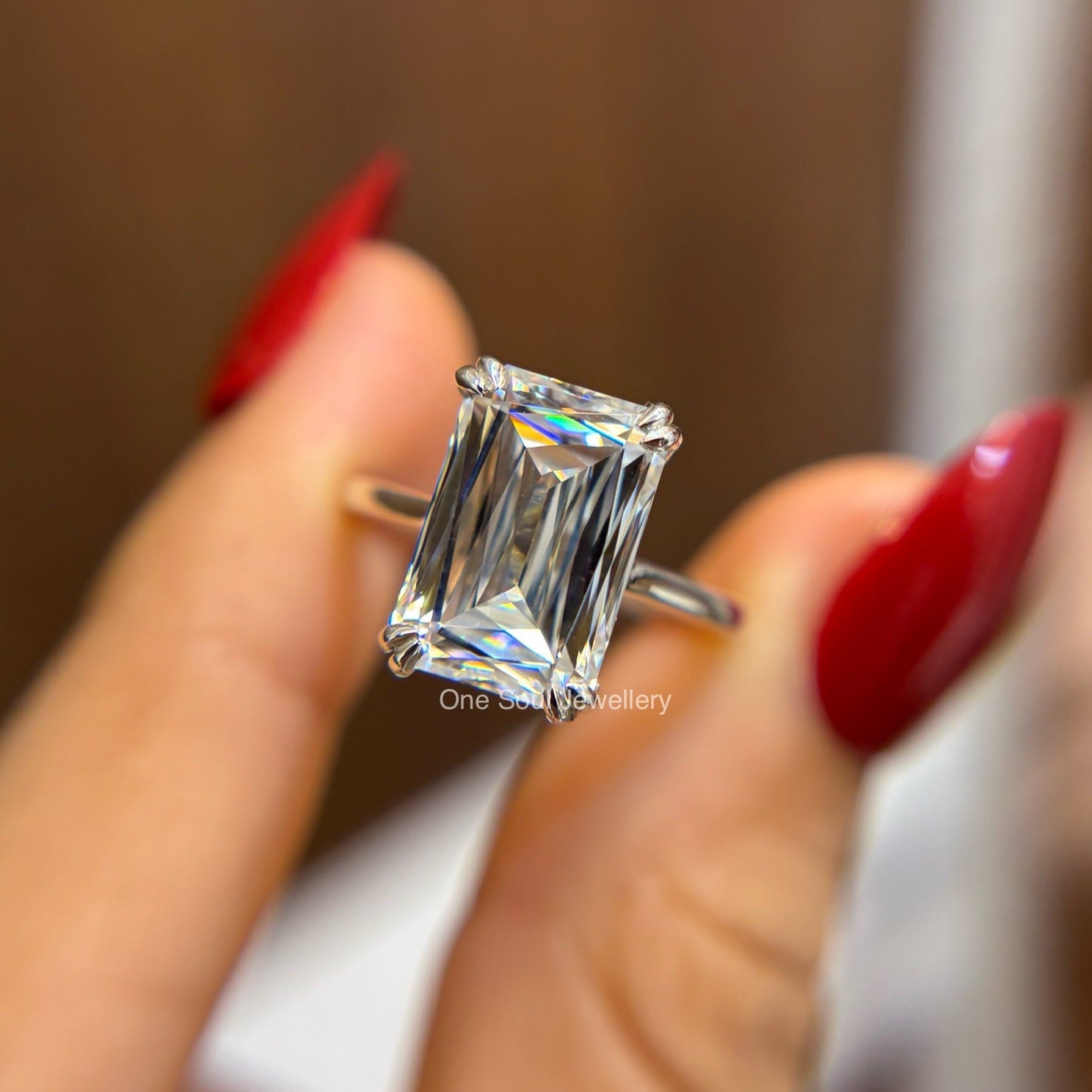 5.50 CT Colorless Criss Cut Solitaire Moissanite Engagement Ring, Cathedral Set Wedding Ring with Double Claw Prong, Proposal Ring for Wife
