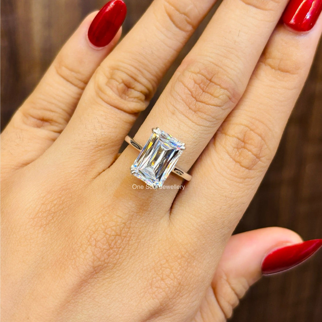 5.50 CT Colorless Criss Cut Solitaire Moissanite Engagement Ring, Cathedral Set Wedding Ring with Double Claw Prong, Proposal Ring for Wife