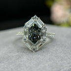 Dutch Marquise Dark Grey Moissanite Engagement Ring, Vintage Baguette & Round Halo Wedding Ring, Promise Ring for Women, Bridal Set Ring