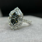 Dutch Marquise Dark Grey Moissanite Engagement Ring, Vintage Baguette & Round Halo Wedding Ring, Promise Ring for Women, Bridal Set Ring