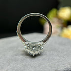 Dutch Marquise Dark Grey Moissanite Engagement Ring, Vintage Baguette & Round Halo Wedding Ring, Promise Ring for Women, Bridal Set Ring