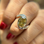 Oval Canary Yellow Moissanite Engagement Ring, Oval Solitaire Wedding Ring, Bezel Set, Bypass Shank, White Gold Ring, Anniversary Gifts