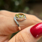 Oval Canary Yellow Moissanite Engagement Ring, Oval Solitaire Wedding Ring, Bezel Set, Bypass Shank, White Gold Ring, Anniversary Gifts