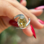 Oval Canary Yellow Moissanite Engagement Ring, Oval Solitaire Wedding Ring, Bezel Set, Bypass Shank, White Gold Ring, Anniversary Gifts