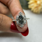 Dutch Marquise Dark Grey Moissanite Engagement Ring, Vintage Baguette & Round Halo Wedding Ring, Promise Ring for Women, Bridal Set Ring