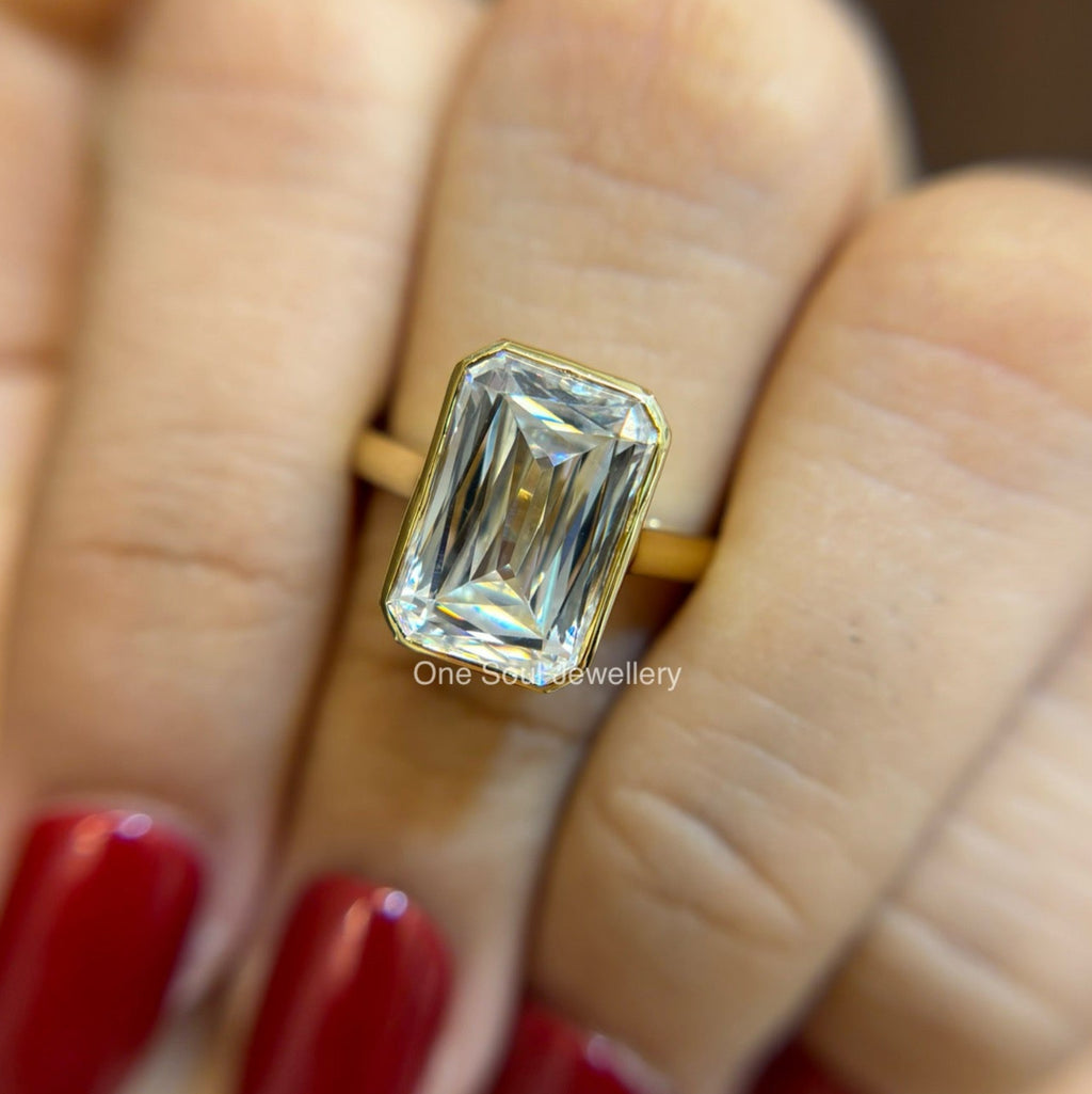 5.20 CT Criss Cut Moissanite Engagement Ring, Bezel Set Wedding Ring, Cathedral Set Solitaire Ring, Bridal Ring, Promise Ring for Her