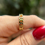 Solid Gold Cuban Link Ring, Initial Name Ring, Cuban Link Ring, Stackable Ring, Personalized Ring, Promise Ring, Dainty Name Ring